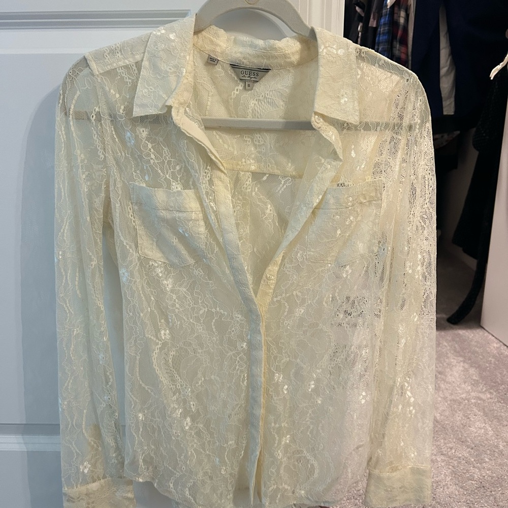 Guess Ivory Lace Sheer Blouse